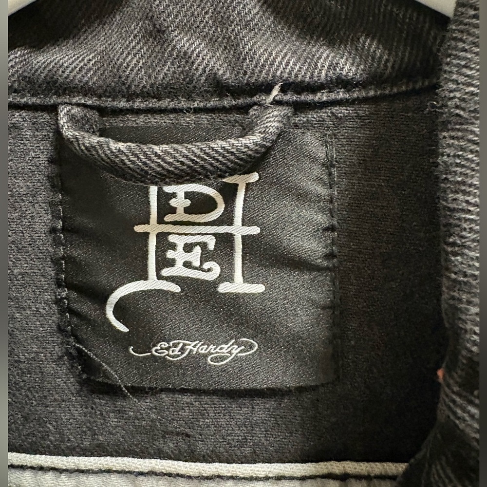 Ed Hardy Men’s Black Denim Trucker Jacket, Lover Boy size xs - Picture 6 of 9